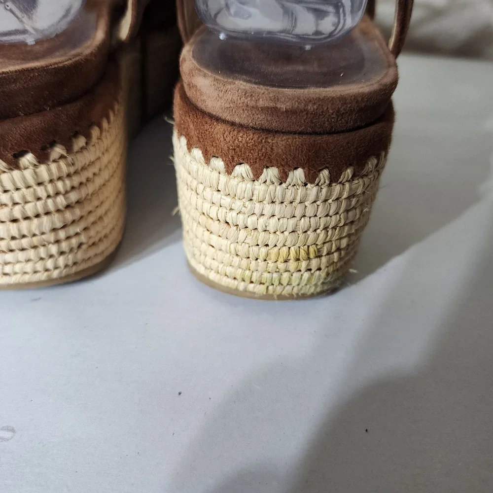 Stuart Weitzman Brown Suede Lace Up Espadrille Platform Sandals Tassel  8M